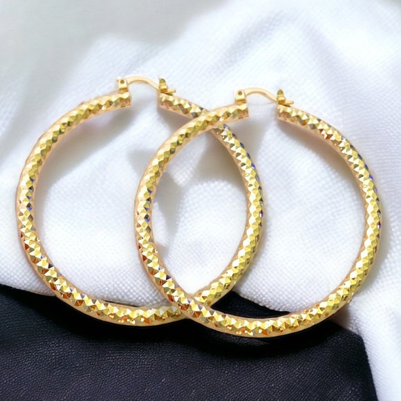 55MM Large Texture Goldfilled Hoops Earrings - Picture 1 of 3